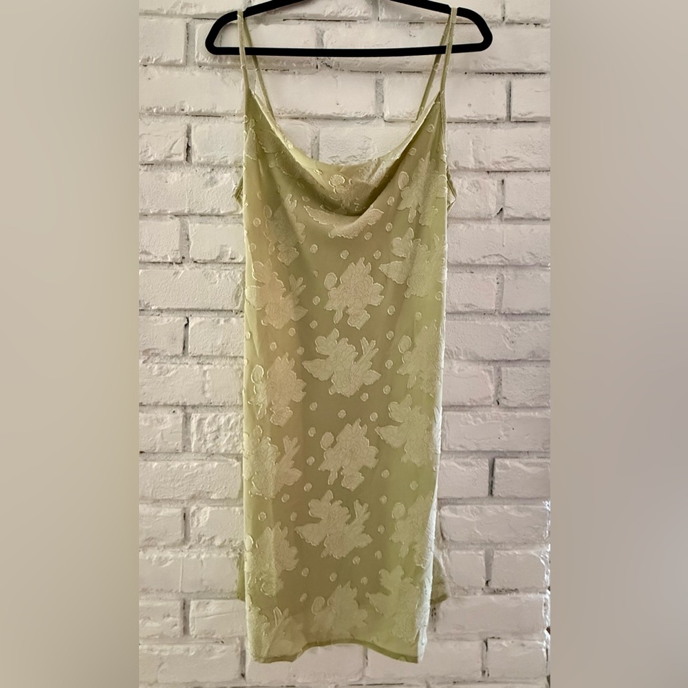 Lemon-Green Floral Embroidered Slip Dress